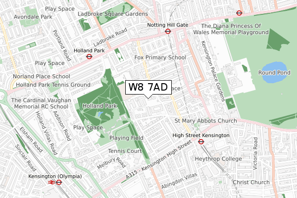 W8 7AD map - small scale - OS Open Zoomstack (Ordnance Survey)