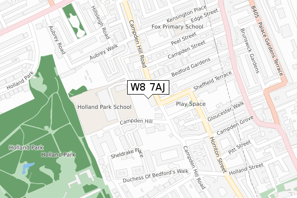 W8 7AJ map - large scale - OS Open Zoomstack (Ordnance Survey)