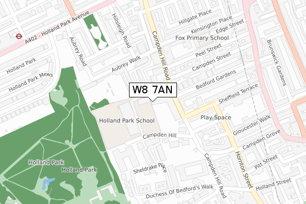 W8 7AN map - large scale - OS Open Zoomstack (Ordnance Survey)