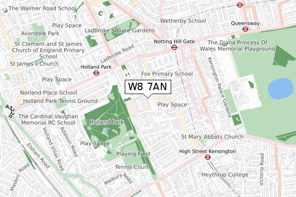 W8 7AN map - small scale - OS Open Zoomstack (Ordnance Survey)