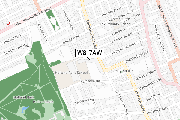 W8 7AW map - large scale - OS Open Zoomstack (Ordnance Survey)