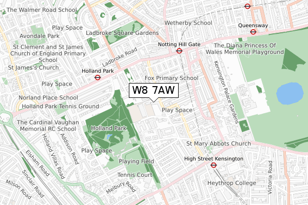 W8 7AW map - small scale - OS Open Zoomstack (Ordnance Survey)