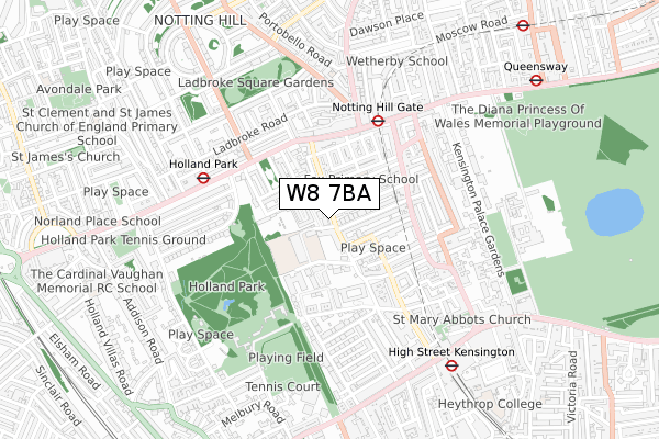 W8 7BA map - small scale - OS Open Zoomstack (Ordnance Survey)