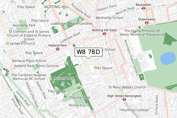 W8 7BD map - small scale - OS Open Zoomstack (Ordnance Survey)