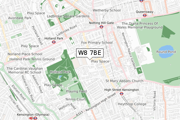 W8 7BE map - small scale - OS Open Zoomstack (Ordnance Survey)