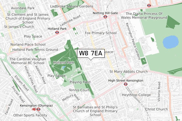 W8 7EA map - small scale - OS Open Zoomstack (Ordnance Survey)