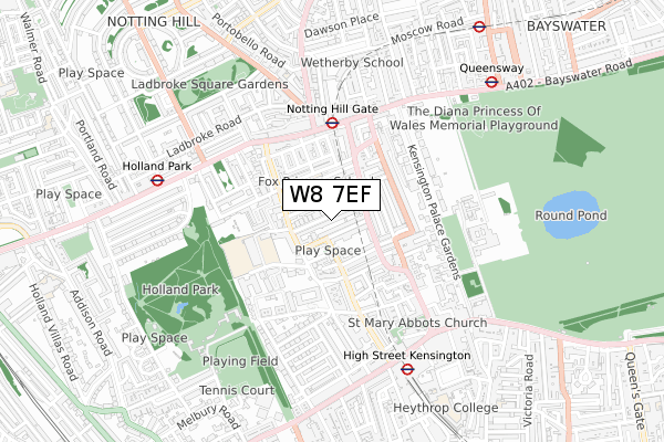 W8 7EF map - small scale - OS Open Zoomstack (Ordnance Survey)