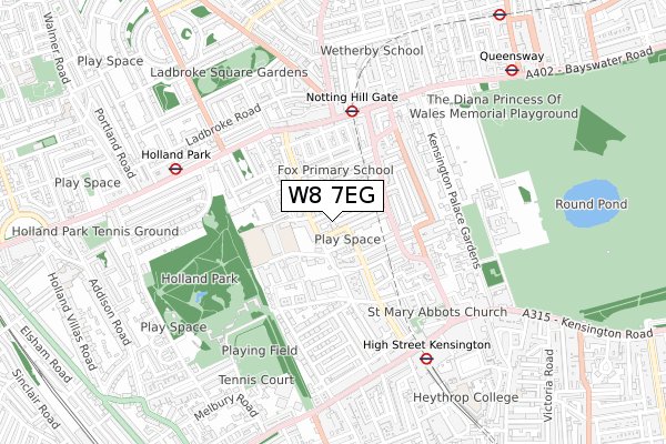 W8 7EG map - small scale - OS Open Zoomstack (Ordnance Survey)