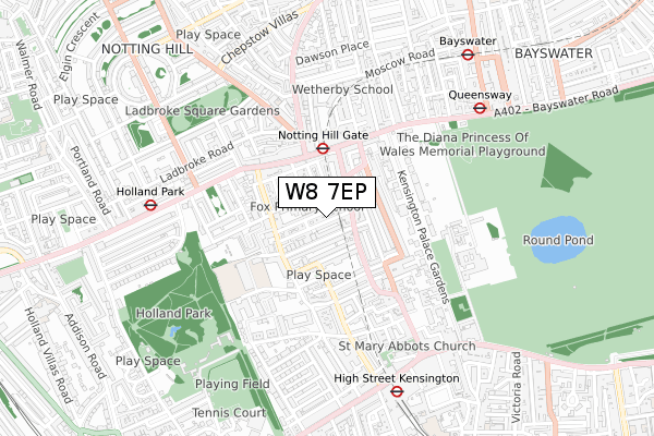 W8 7EP map - small scale - OS Open Zoomstack (Ordnance Survey)