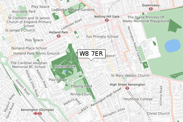 W8 7ER map - small scale - OS Open Zoomstack (Ordnance Survey)