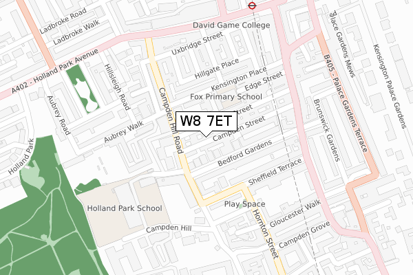 W8 7ET map - large scale - OS Open Zoomstack (Ordnance Survey)