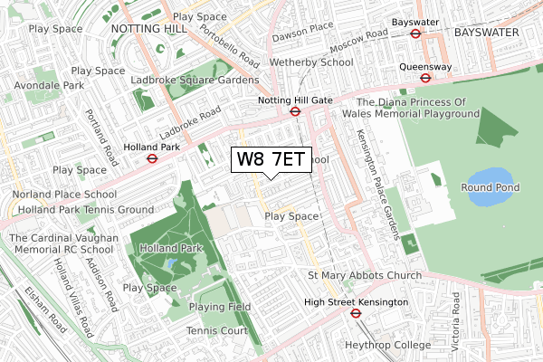 W8 7ET map - small scale - OS Open Zoomstack (Ordnance Survey)