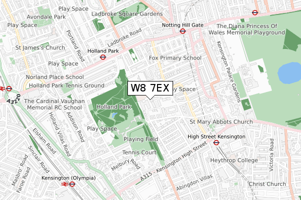 W8 7EX map - small scale - OS Open Zoomstack (Ordnance Survey)