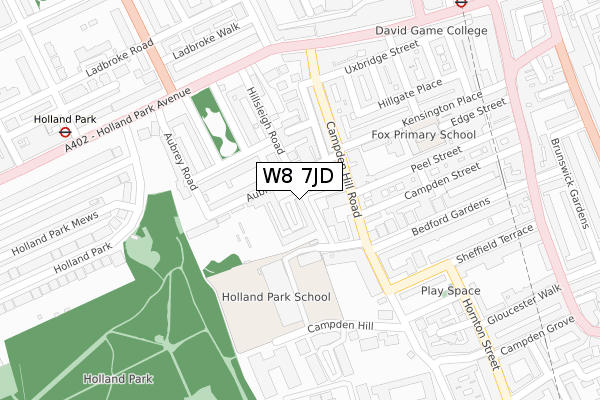 W8 7JD map - large scale - OS Open Zoomstack (Ordnance Survey)