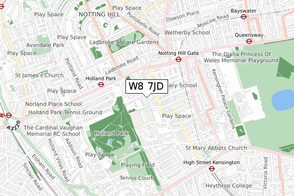 W8 7JD map - small scale - OS Open Zoomstack (Ordnance Survey)