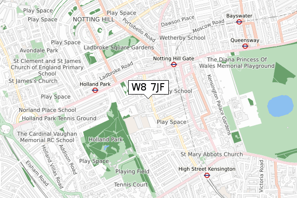 W8 7JF map - small scale - OS Open Zoomstack (Ordnance Survey)