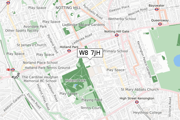 W8 7JH map - small scale - OS Open Zoomstack (Ordnance Survey)