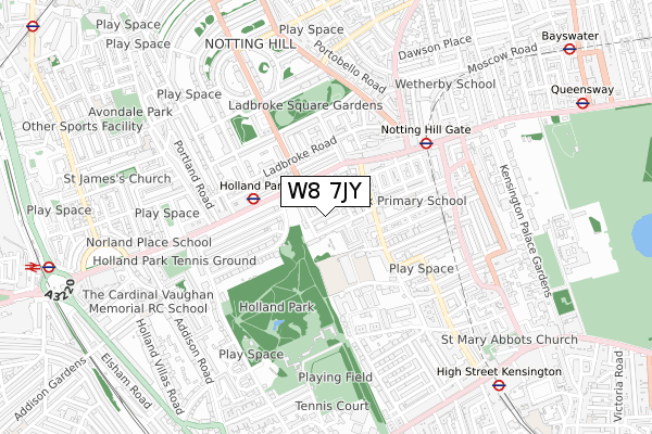 W8 7JY map - small scale - OS Open Zoomstack (Ordnance Survey)