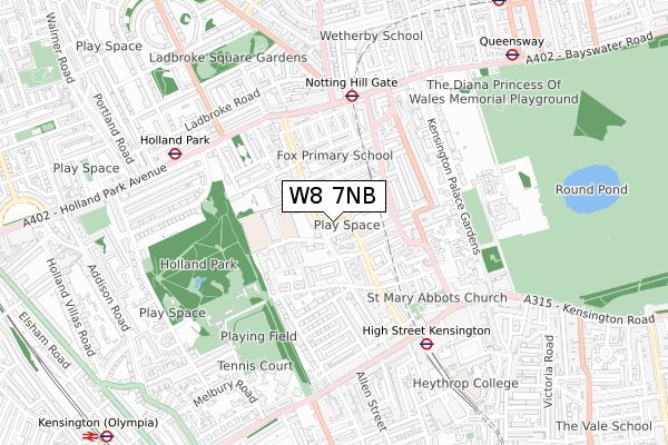 W8 7NB map - small scale - OS Open Zoomstack (Ordnance Survey)