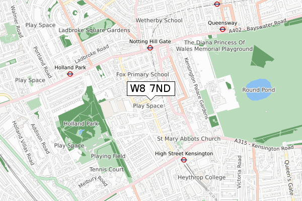 W8 7ND map - small scale - OS Open Zoomstack (Ordnance Survey)