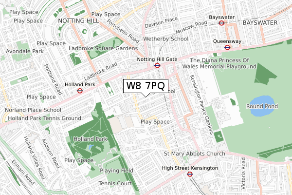 W8 7PQ map - small scale - OS Open Zoomstack (Ordnance Survey)