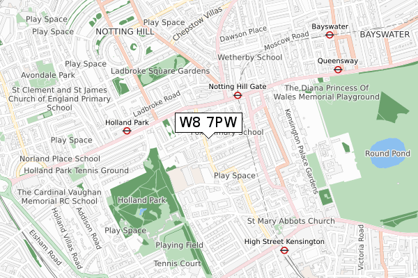 W8 7PW map - small scale - OS Open Zoomstack (Ordnance Survey)