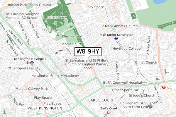 W8 9HY map - small scale - OS Open Zoomstack (Ordnance Survey)