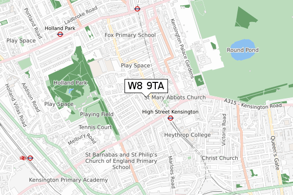 W8 9TA map - small scale - OS Open Zoomstack (Ordnance Survey)