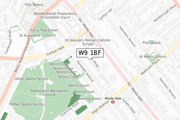 W9 1BF map - large scale - OS Open Zoomstack (Ordnance Survey)