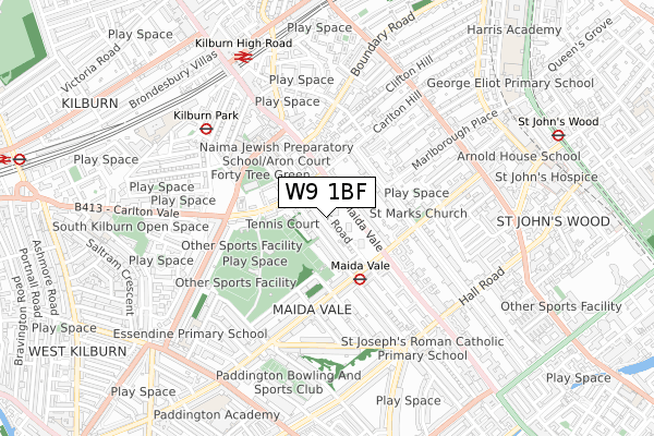 W9 1BF map - small scale - OS Open Zoomstack (Ordnance Survey)