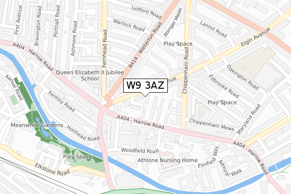 W9 3AZ map - large scale - OS Open Zoomstack (Ordnance Survey)