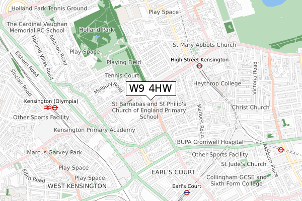 W9 4HW map - small scale - OS Open Zoomstack (Ordnance Survey)