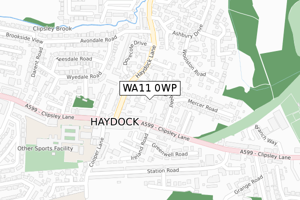 WA11 0WP map - large scale - OS Open Zoomstack (Ordnance Survey)