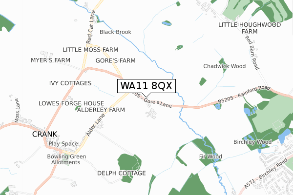 WA11 8QX map - small scale - OS Open Zoomstack (Ordnance Survey)