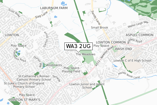 WA3 2UG map - small scale - OS Open Zoomstack (Ordnance Survey)