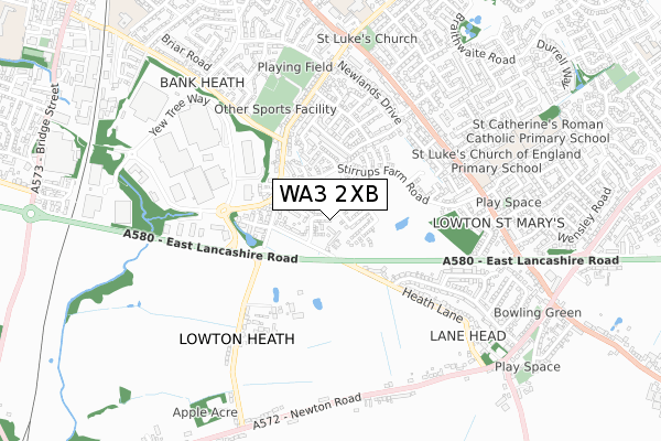 WA3 2XB map - small scale - OS Open Zoomstack (Ordnance Survey)