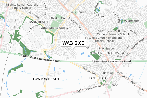 WA3 2XE map - small scale - OS Open Zoomstack (Ordnance Survey)