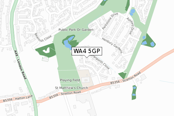 WA4 5GP map - large scale - OS Open Zoomstack (Ordnance Survey)