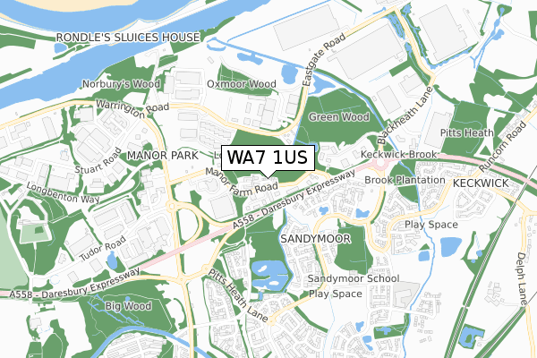 WA7 1US map - small scale - OS Open Zoomstack (Ordnance Survey)