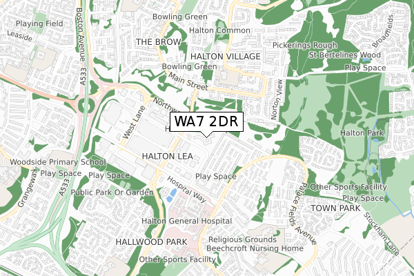 WA7 2DR map - small scale - OS Open Zoomstack (Ordnance Survey)