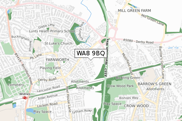 WA8 9BQ map - small scale - OS Open Zoomstack (Ordnance Survey)