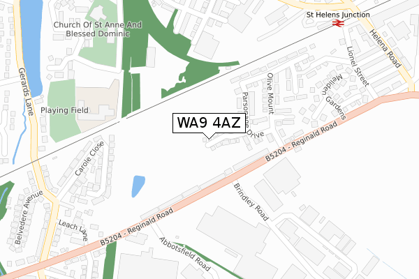 WA9 4AZ map - large scale - OS Open Zoomstack (Ordnance Survey)