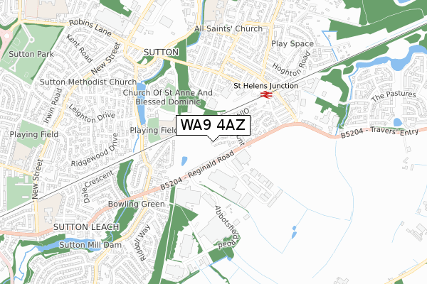 WA9 4AZ map - small scale - OS Open Zoomstack (Ordnance Survey)