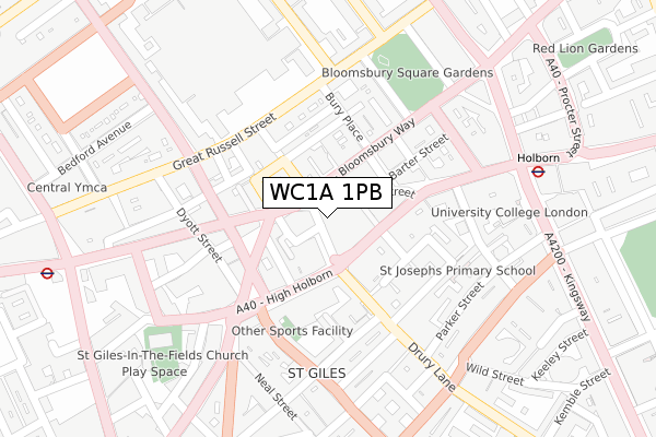 WC1A 1PB map - large scale - OS Open Zoomstack (Ordnance Survey)