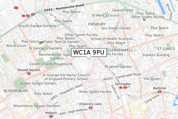 WC1A 9PU map - small scale - OS Open Zoomstack (Ordnance Survey)