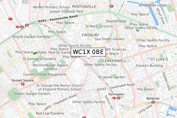 WC1X 0BE map - small scale - OS Open Zoomstack (Ordnance Survey)