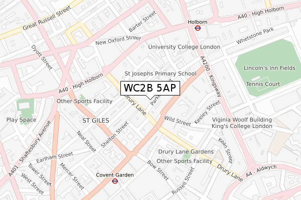 WC2B 5AP map - large scale - OS Open Zoomstack (Ordnance Survey)