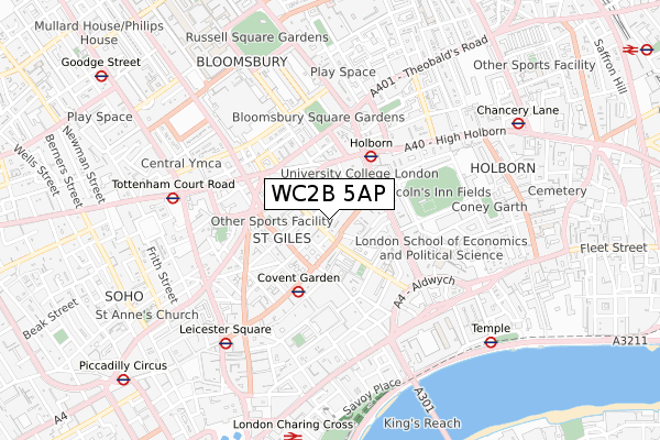 WC2B 5AP map - small scale - OS Open Zoomstack (Ordnance Survey)