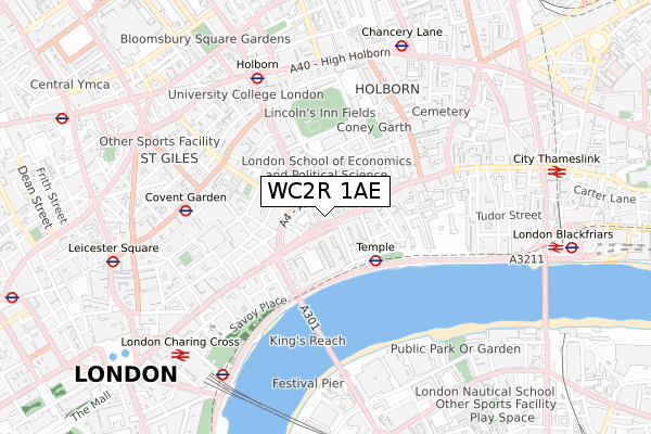 WC2R 1AE map - small scale - OS Open Zoomstack (Ordnance Survey)