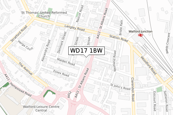 WD17 1BW map - large scale - OS Open Zoomstack (Ordnance Survey)